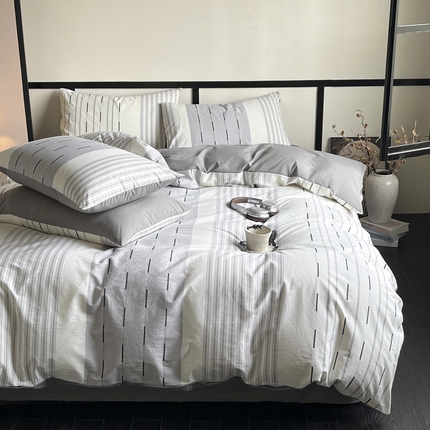 雅居纺家纺 2024新款100%全棉简约提花四件套 如初-灰