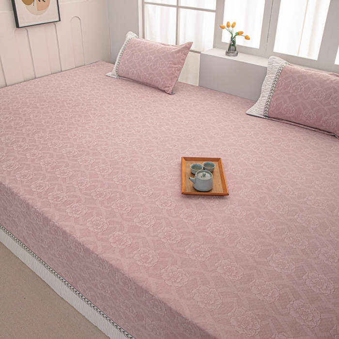 91家纺网 家纺一手货源 找家纺 手艺人家纺 2025新款雪尼尔提花复合炕盖榻榻米炕垫 XK3726粉