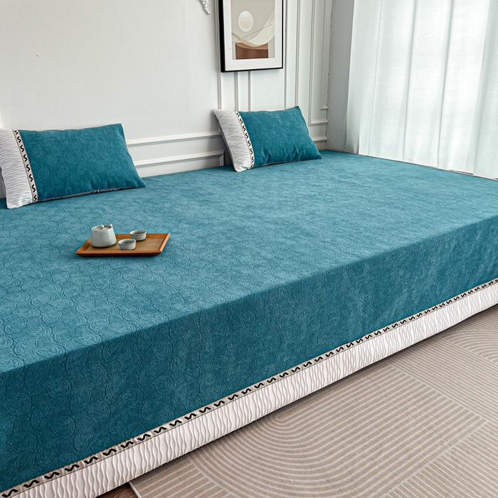 91家纺网 家纺一手货源 找家纺 手艺人家纺 2025新款雪尼尔提花复合炕盖榻榻米炕垫 XK3723蓝