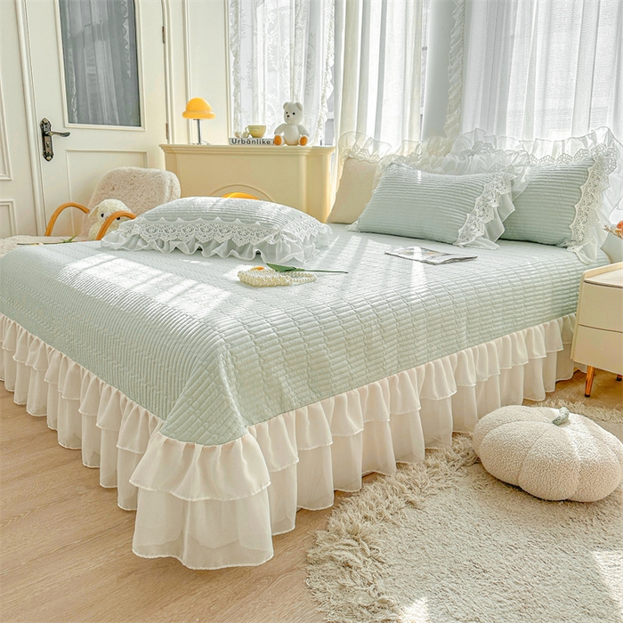 91家纺网 家纺一手货源 找家纺 虹星家纺 2024新款A类全棉夹棉床盖四件套-洛香忆梦 洛香忆梦-薄荷绿