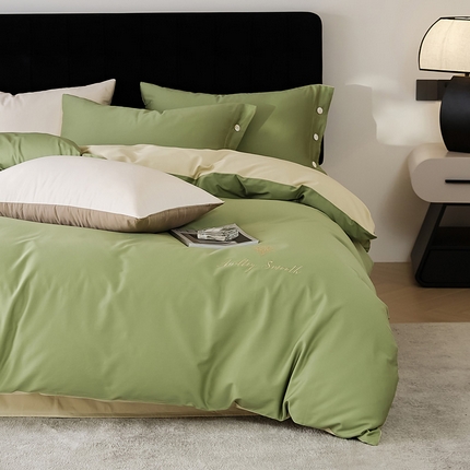 2024新款60S长绒棉珊瑚绣花款四件套-告白系列（常规版） 告白-果绿