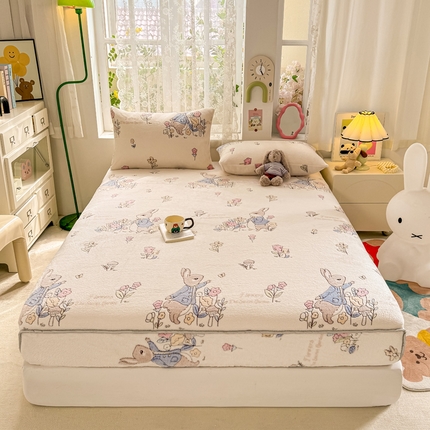 91家纺网 家纺一手货源 找家纺 （总）悦织湾家纺 2025新款加厚雪花绒印花床笠保暖牛奶绒床笠跨境专供外贸出口电商直播热销款