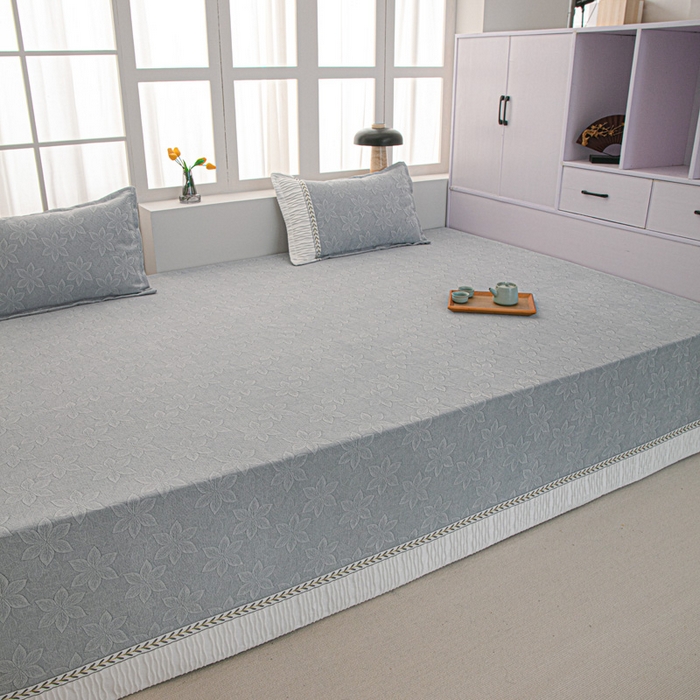 91家纺网 家纺一手货源 找家纺 手艺人家纺 2025新款雪尼尔提花复合炕盖榻榻米炕垫 XK3725灰