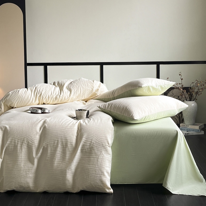 91家纺网 家纺一手货源 找家纺 雅居纺家纺 2024新款100%全棉三层纱提花四件套 波浪条