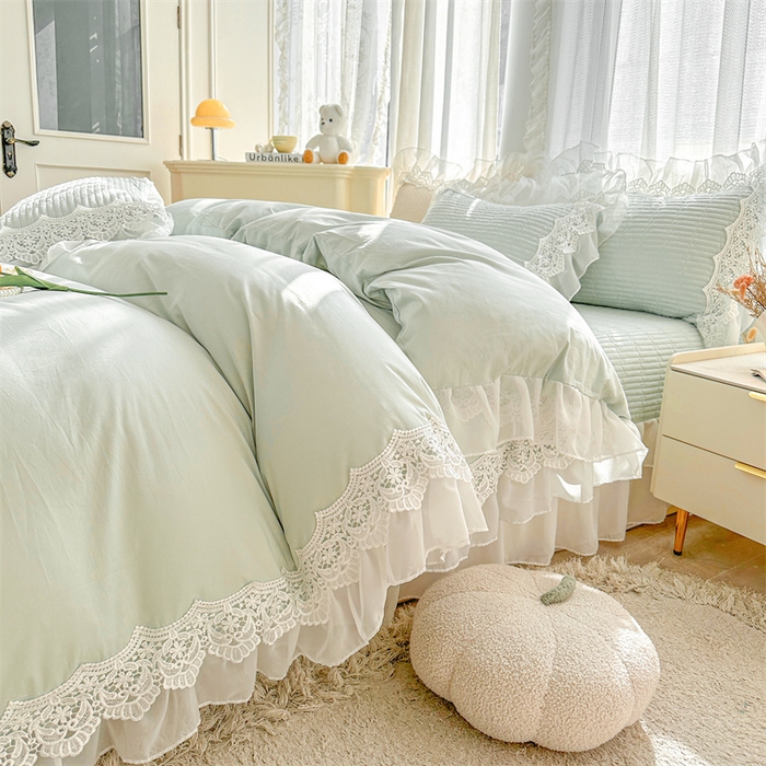 91家纺网 家纺一手货源 找家纺 虹星家纺 2024新款A类全棉夹棉床盖四件套-洛香忆梦 洛香忆梦-薄荷绿