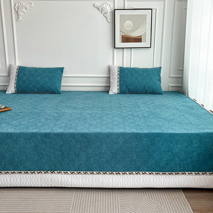 91家纺网 家纺一手货源 找家纺 手艺人家纺 2025新款雪尼尔提花复合炕盖榻榻米炕垫 XK3723蓝