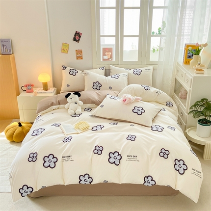 91家纺网 家纺一手货源 找家纺 （总）2024直播热款水洗云朵棉四件套美式碎花简约风床单单品单被套 