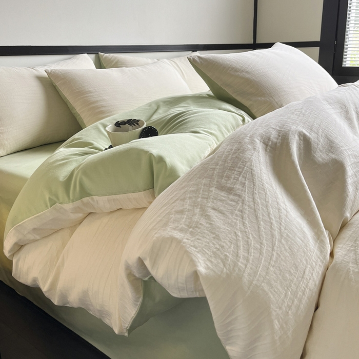 91家纺网 家纺一手货源 找家纺 雅居纺家纺 2024新款100%全棉三层纱提花四件套 波浪条