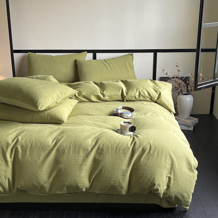 91家纺网 家纺一手货源 找家纺 雅居纺家纺 2024新款100%全棉三层纱提花四件套 花菲花