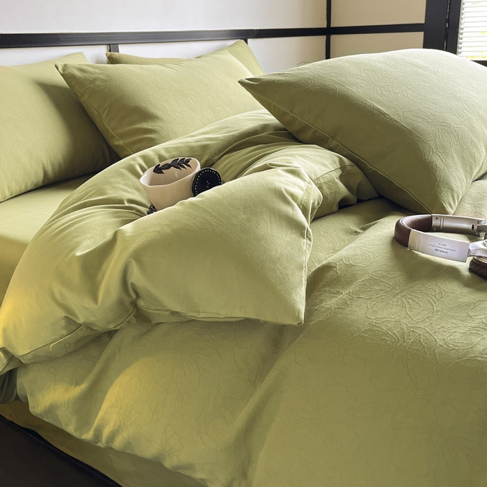 91家纺网 家纺一手货源 找家纺 雅居纺家纺 2024新款100%全棉三层纱提花四件套 花菲花