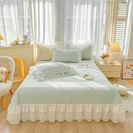 91家纺网 家纺一手货源 找家纺 虹星家纺 2024新款A类全棉夹棉床盖-洛香忆梦 洛香忆梦-薄荷绿