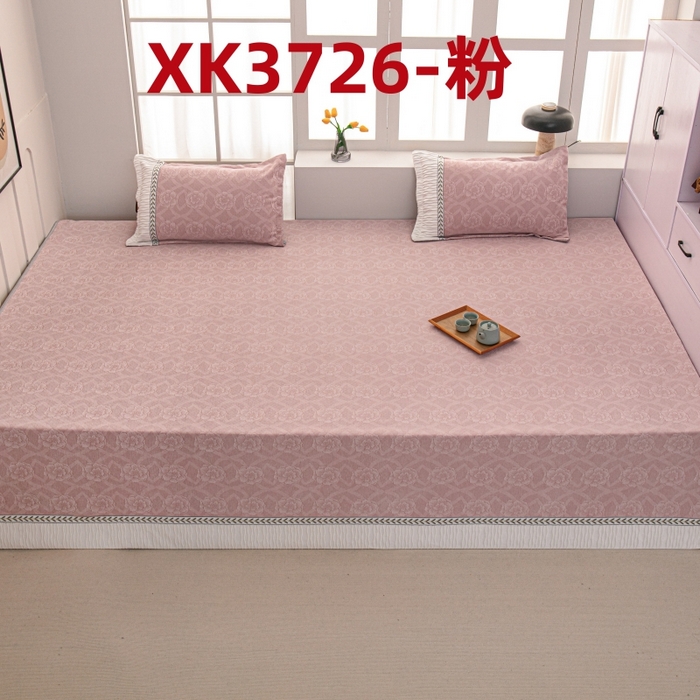 91家纺网 家纺一手货源 找家纺 手艺人家纺 2025新款雪尼尔提花复合炕盖榻榻米炕垫 XK3726粉