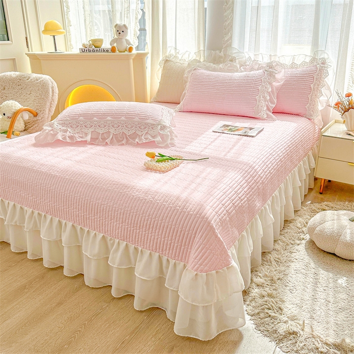 91家纺网 家纺一手货源 找家纺 虹星家纺 2024新款A类全棉夹棉床盖-洛香忆梦 洛香忆梦-樱花粉