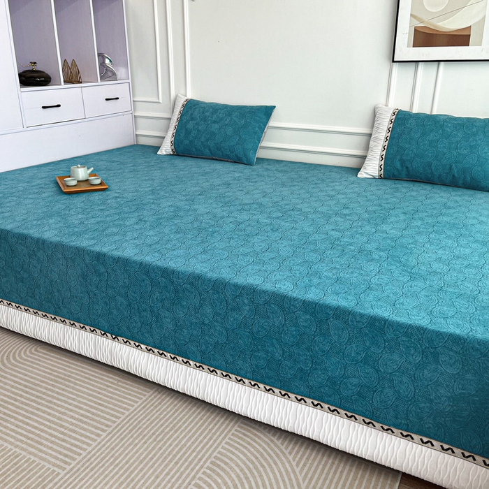 91家纺网 家纺一手货源 找家纺 手艺人家纺 2025新款雪尼尔提花复合炕盖榻榻米炕垫 XK3723蓝