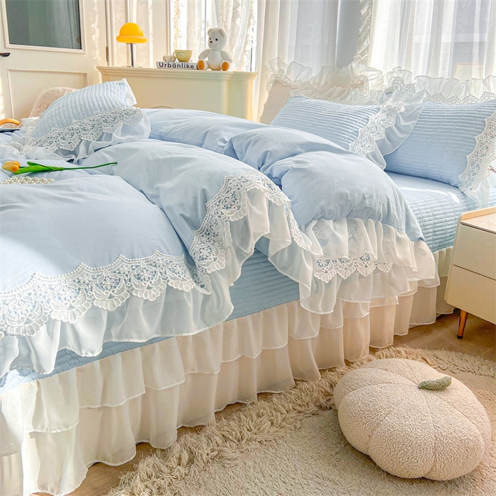 91家纺网 家纺一手货源 找家纺 虹星家纺 2024新款A类全棉夹棉床盖四件套-洛香忆梦 洛香忆梦-天空蓝