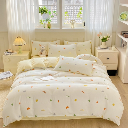 91家纺网 家纺一手货源 找家纺 （总）2024直播热款水洗云朵棉四件套美式碎花简约风床单单品单被套 