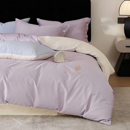2024新款60S长绒棉珊瑚绣花款四件套-告白系列（常规版） 告白-凝露紫