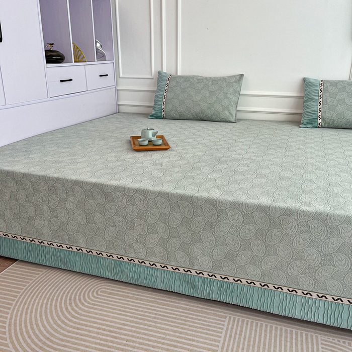 91家纺网 家纺一手货源 找家纺 手艺人家纺 2025新款雪尼尔提花复合炕盖榻榻米炕垫 XK3723绿