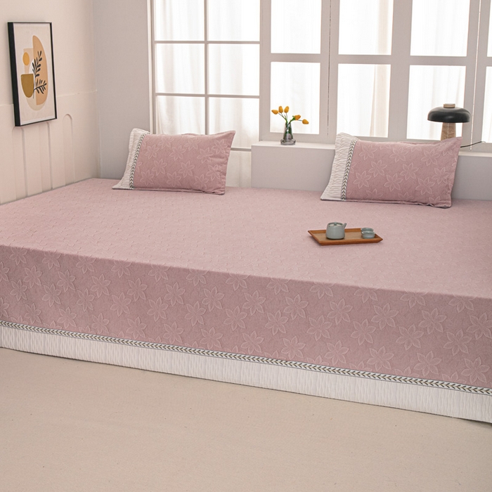 91家纺网 家纺一手货源 找家纺 手艺人家纺 2025新款雪尼尔提花复合炕盖榻榻米炕垫 XK3725粉