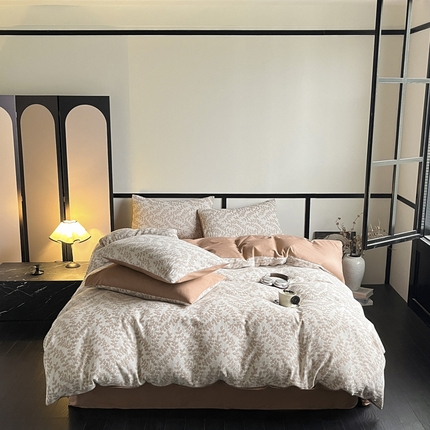 雅居纺家纺 2024新款100%全棉色织水洗三层提花四件套 平安叶