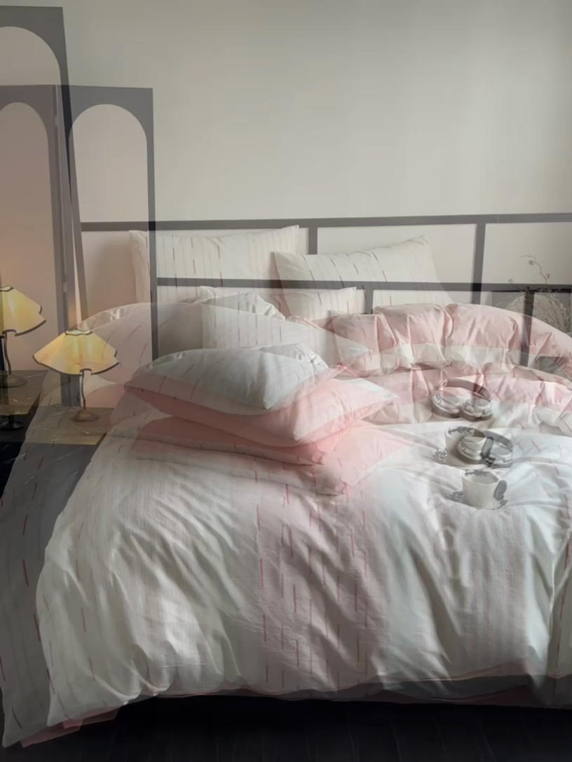 91家纺网 家纺一手货源 找家纺 雅居纺家纺 2024新款100%全棉简约提花四件套 如初-粉