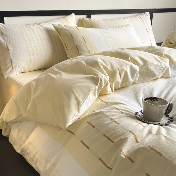 91家纺网 家纺一手货源 找家纺 雅居纺家纺 2024新款100%全棉简约提花四件套 如初-黄