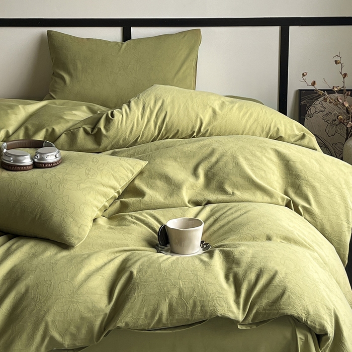 91家纺网 家纺一手货源 找家纺 雅居纺家纺 2024新款100%全棉三层纱提花四件套 花菲花