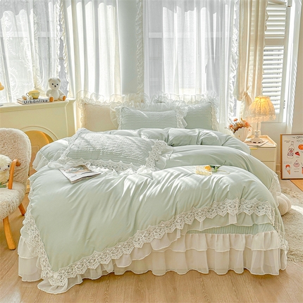91家纺网 家纺一手货源 找家纺 虹星家纺 2024新款A类全棉夹棉床盖四件套-洛香忆梦 洛香忆梦-薄荷绿