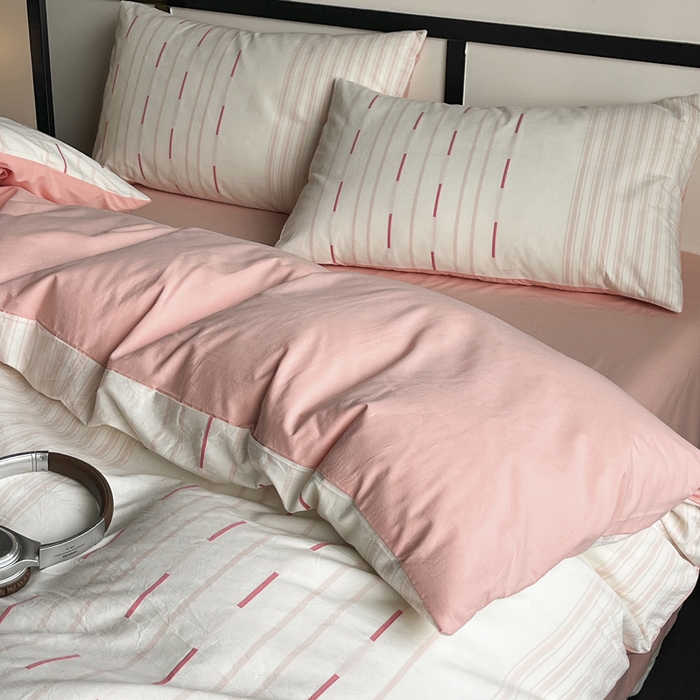 91家纺网 家纺一手货源 找家纺 雅居纺家纺 2024新款100%全棉简约提花四件套 如初-粉