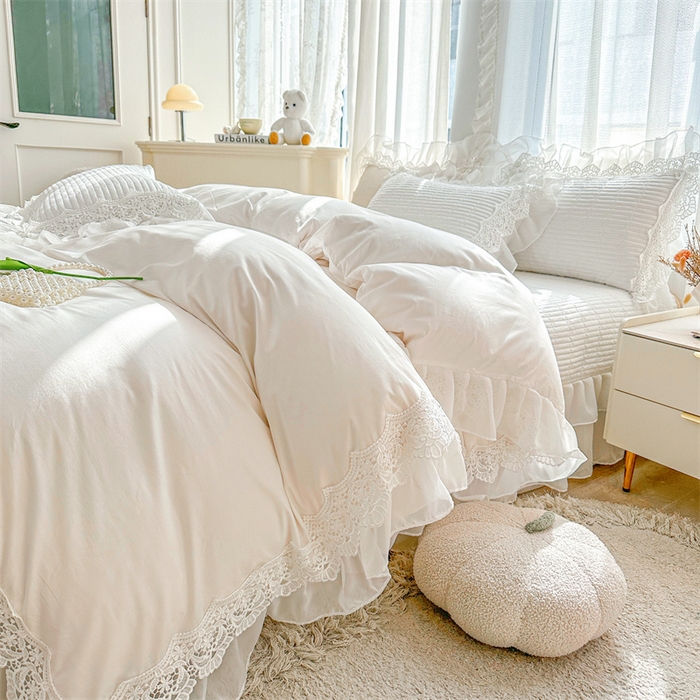 91家纺网 家纺一手货源 找家纺 虹星家纺 2024新款A类全棉夹棉床盖四件套-洛香忆梦 洛香忆梦-云朵白