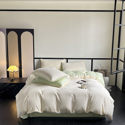 雅居纺家纺 2024新款100%全棉三层纱提花四件套 波浪条