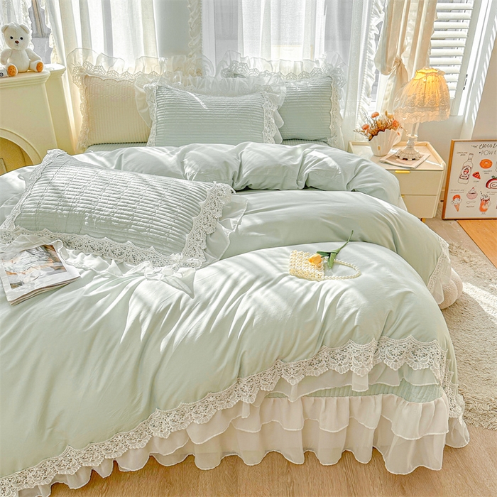 91家纺网 家纺一手货源 找家纺 虹星家纺 2024新款A类全棉夹棉床盖四件套-洛香忆梦 洛香忆梦-薄荷绿