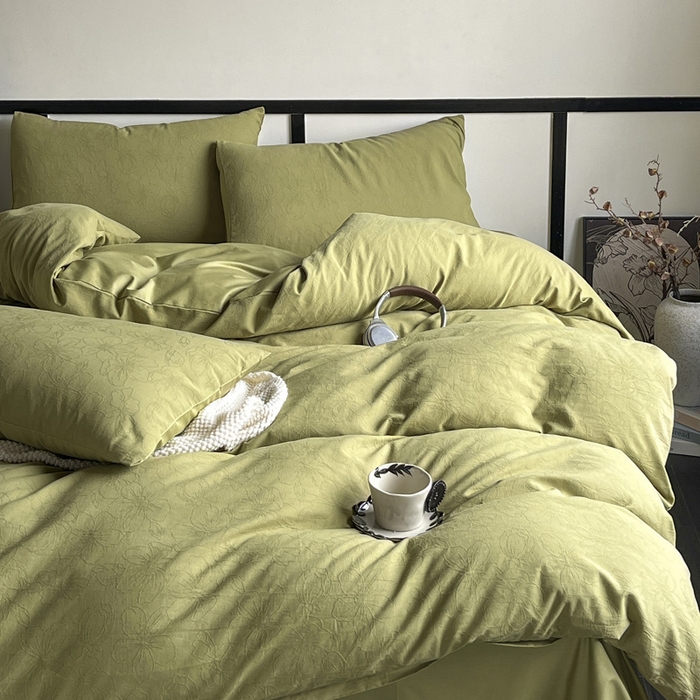 91家纺网 家纺一手货源 找家纺 雅居纺家纺 2024新款100%全棉三层纱提花四件套 花菲花