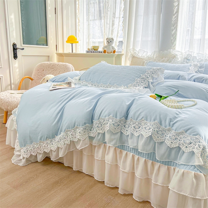 91家纺网 家纺一手货源 找家纺 虹星家纺 2024新款A类全棉夹棉床盖四件套-洛香忆梦 洛香忆梦-天空蓝