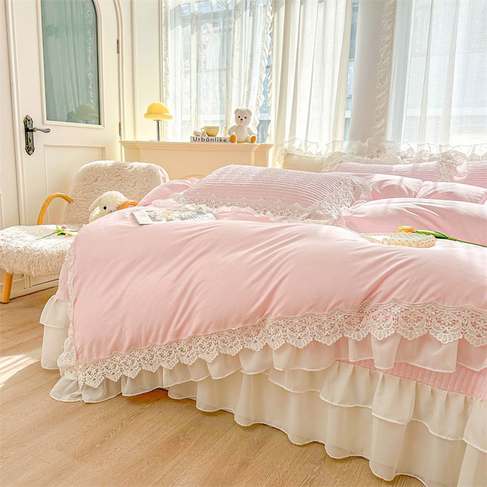 91家纺网 家纺一手货源 找家纺 虹星家纺 2024新款A类全棉夹棉床盖四件套-洛香忆梦 洛香忆梦-樱花粉