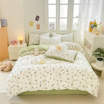 91家纺网 家纺一手货源 找家纺 （总）2024直播热款水洗云朵棉四件套美式碎花简约风床单单品单被套 