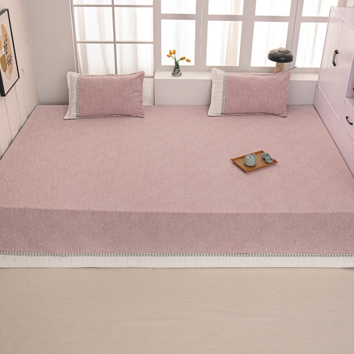 91家纺网 家纺一手货源 找家纺 手艺人家纺 2025新款雪尼尔提花复合炕盖榻榻米炕垫 XK3725粉