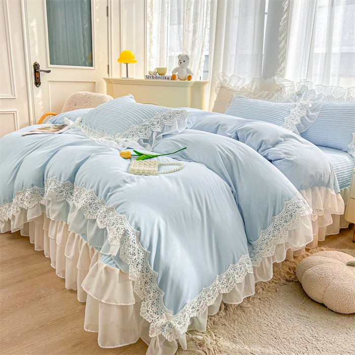 91家纺网 家纺一手货源 找家纺 虹星家纺 2024新款A类全棉夹棉床盖四件套-洛香忆梦 洛香忆梦-天空蓝