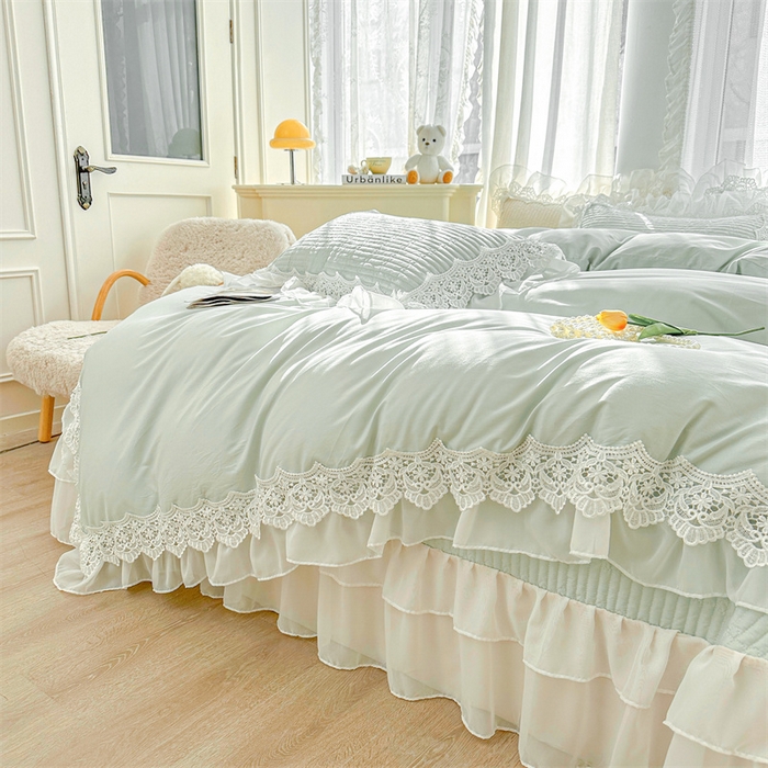 91家纺网 家纺一手货源 找家纺 虹星家纺 2024新款A类全棉夹棉床盖四件套-洛香忆梦 洛香忆梦-薄荷绿