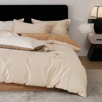 2024新款60S长绒棉珊瑚绣花款四件套-告白系列（常规版） 告白-香槟咖