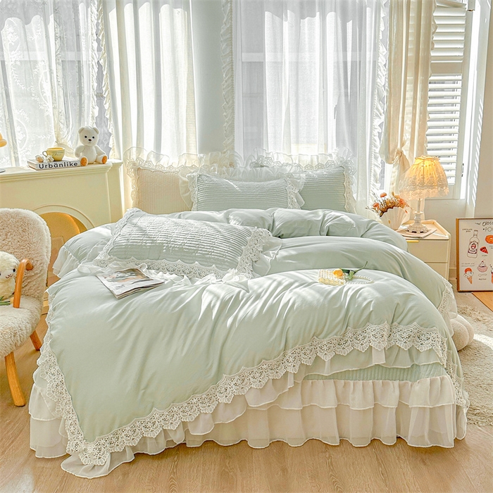 91家纺网 家纺一手货源 找家纺 虹星家纺 2024新款A类全棉夹棉床盖四件套-洛香忆梦 洛香忆梦-薄荷绿