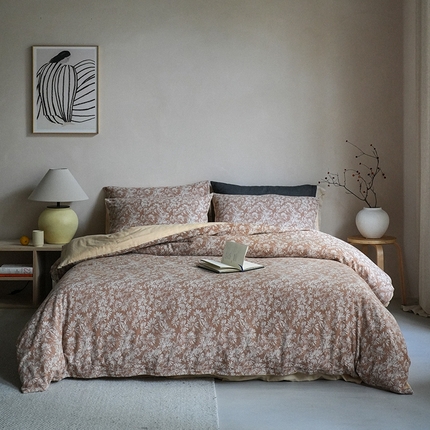 小春日和 60支高端纯棉大提花四件套简约风全棉被套民宿风床上用品加大被套1.8床笠纯色双人人字纹床单 羽生