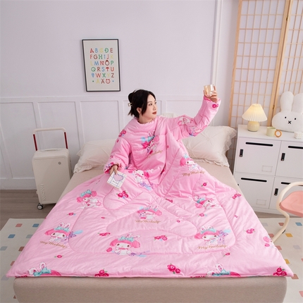 （总）照世家纺 2024新款卡通三丽鸥水晶绒多功能带袖一体式懒人被