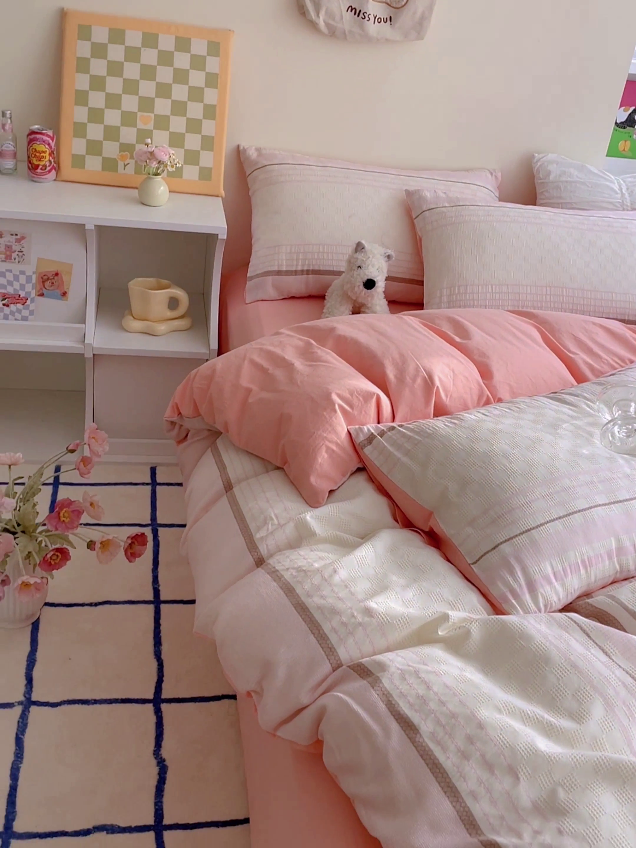 91家纺网 家纺一手货源 找家纺 雅居纺家纺 2024新款100%全棉简约提花四件套 简希-粉