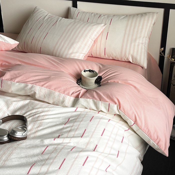 91家纺网 家纺一手货源 找家纺 雅居纺家纺 2024新款100%全棉简约提花四件套 如初-粉