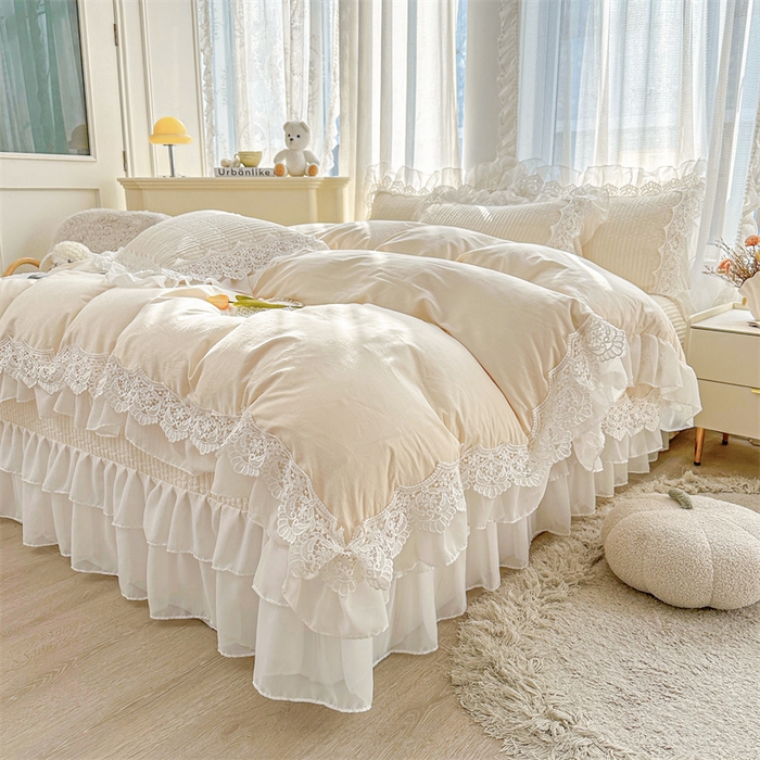 91家纺网 家纺一手货源 找家纺 虹星家纺 2024新款A类全棉夹棉床盖四件套-洛香忆梦 洛香忆梦-浅米色