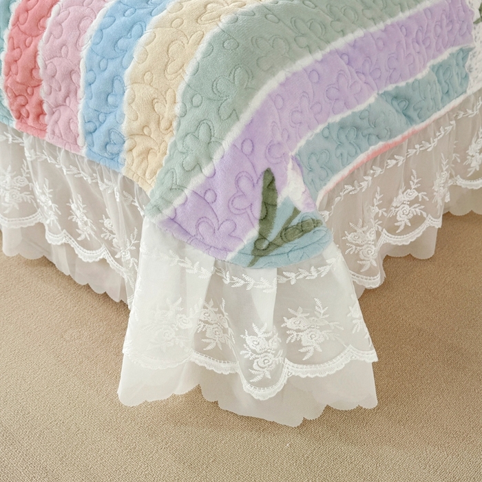 91家纺网 家纺一手货源 找家纺 添越 2024新款牛奶绒夹棉床盖三件套四件套 彩虹郁金香