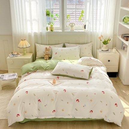 91家纺网 家纺一手货源 找家纺 （总）2024直播热款水洗云朵棉四件套美式碎花简约风床单单品单被套 