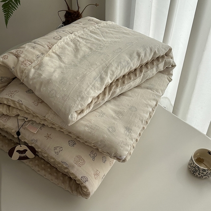 91家纺网 家纺一手货源 找家纺 （总）U被家纺 2025新款法式贴边全棉双层纱婴儿棉豆豆被被子被芯