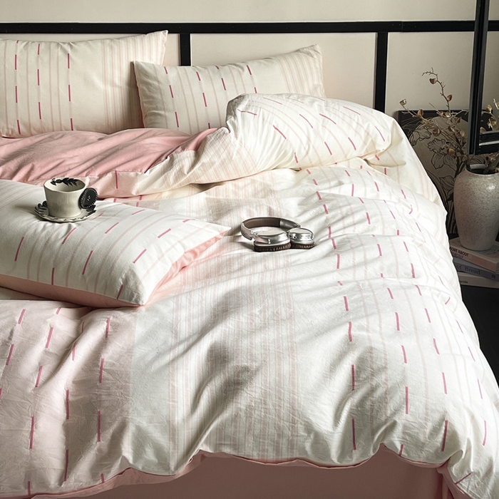 91家纺网 家纺一手货源 找家纺 雅居纺家纺 2024新款100%全棉简约提花四件套 如初-粉